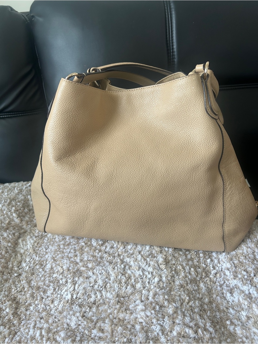 Classic Coach  Pebbled Leather Hobo Bag in Beige
